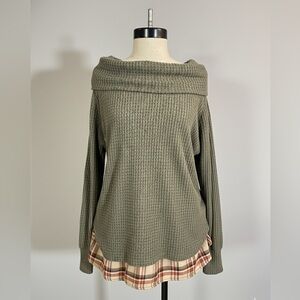 Torrid Olive Green Cowl Neck Sweater Blouse 1X Stretchy Cozy